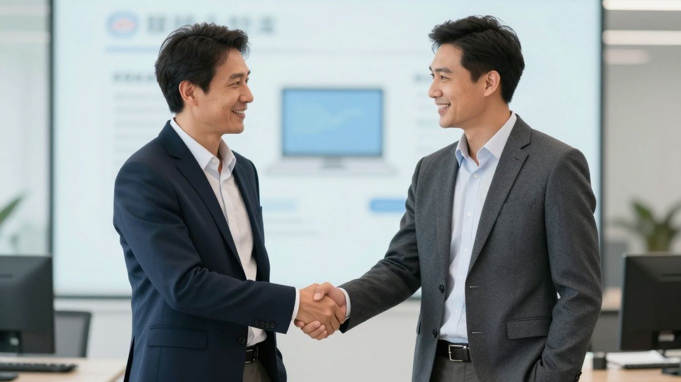 Business partners shaking hands, symbolizing Zoho support.