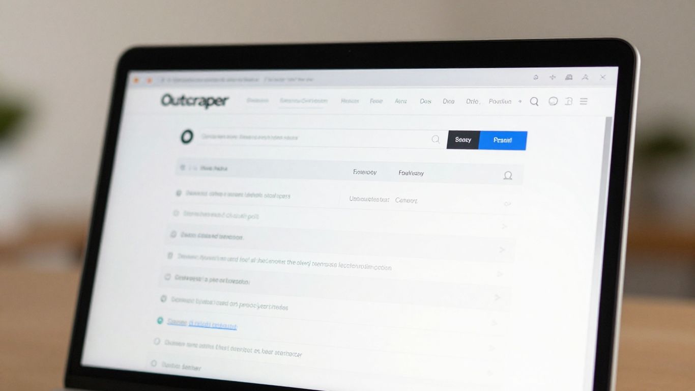 Outscraper website interface on a laptop screen.