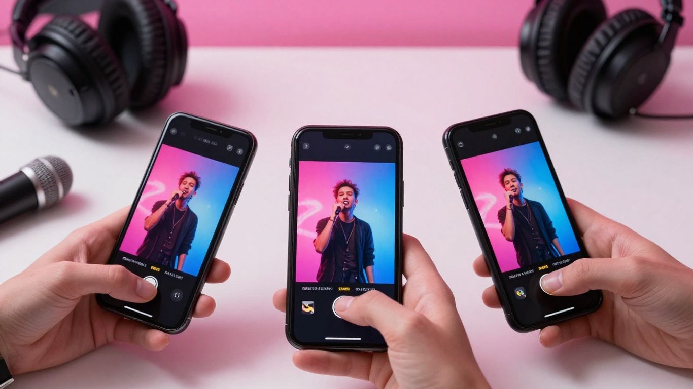 Vertical AI music video clips on multiple phones
