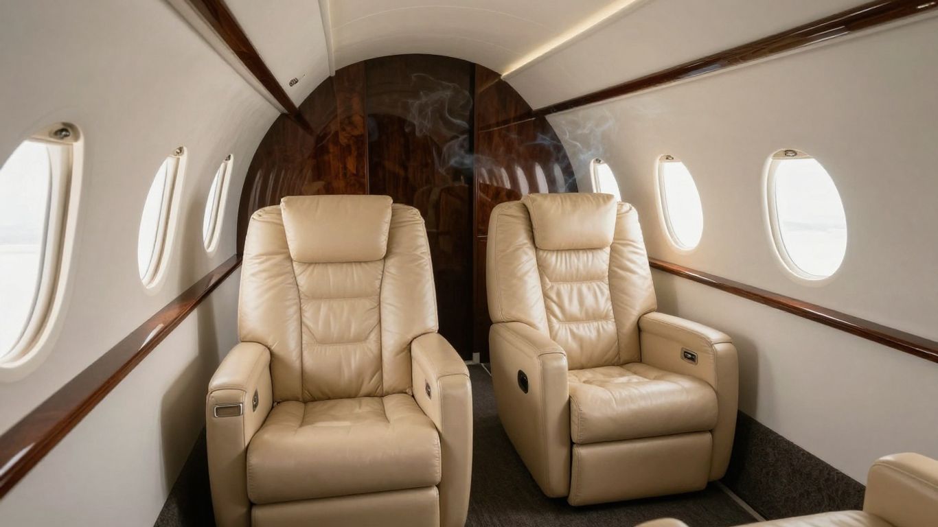 Smoking on a private jet interior.