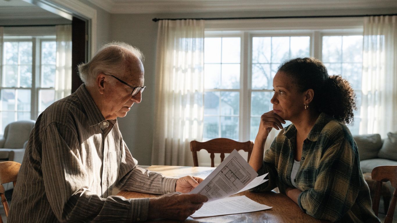 Homeowner reviewing reverse mortgage paperwork at a table