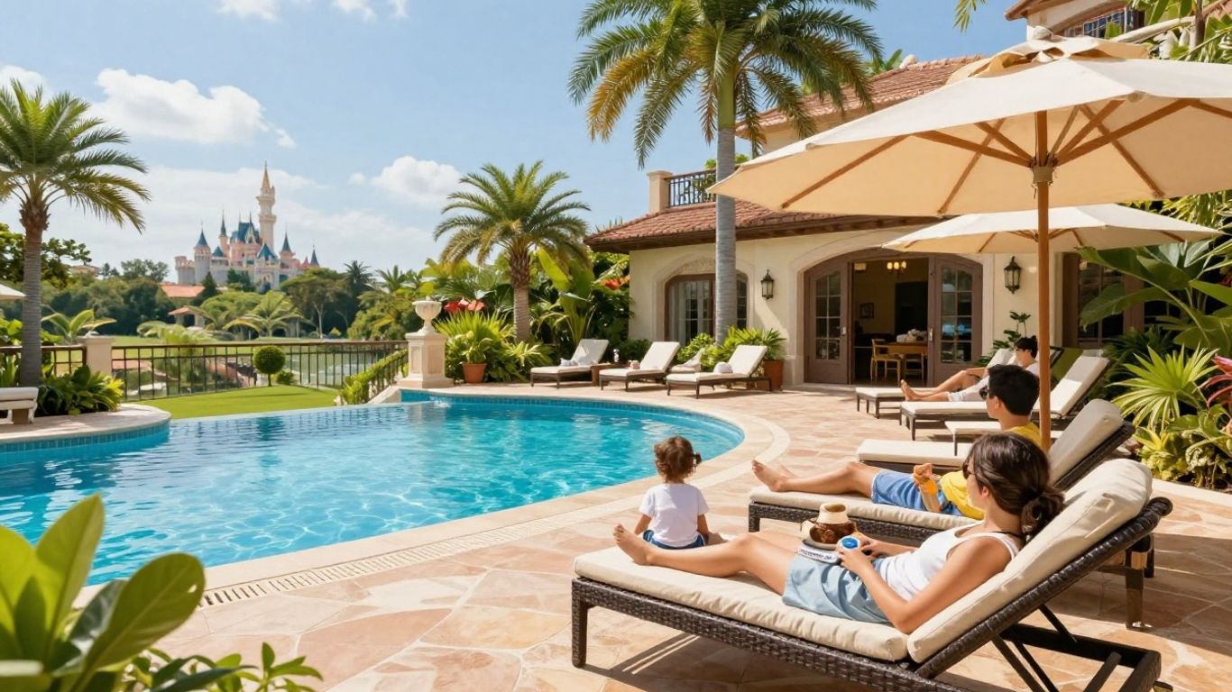 Disney Vacation Club resort villa with pool and castle view.