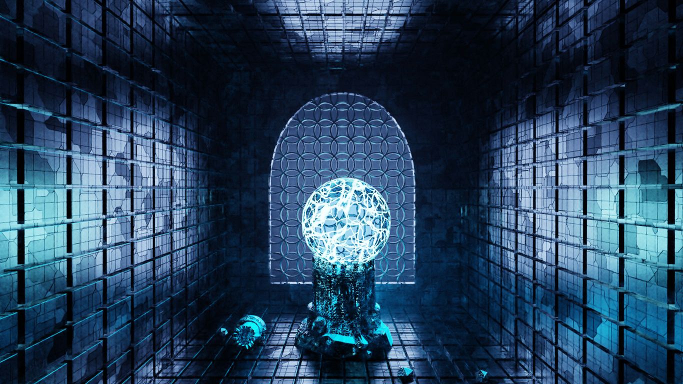 a man standing in a tunnel with a glowing orb in the center