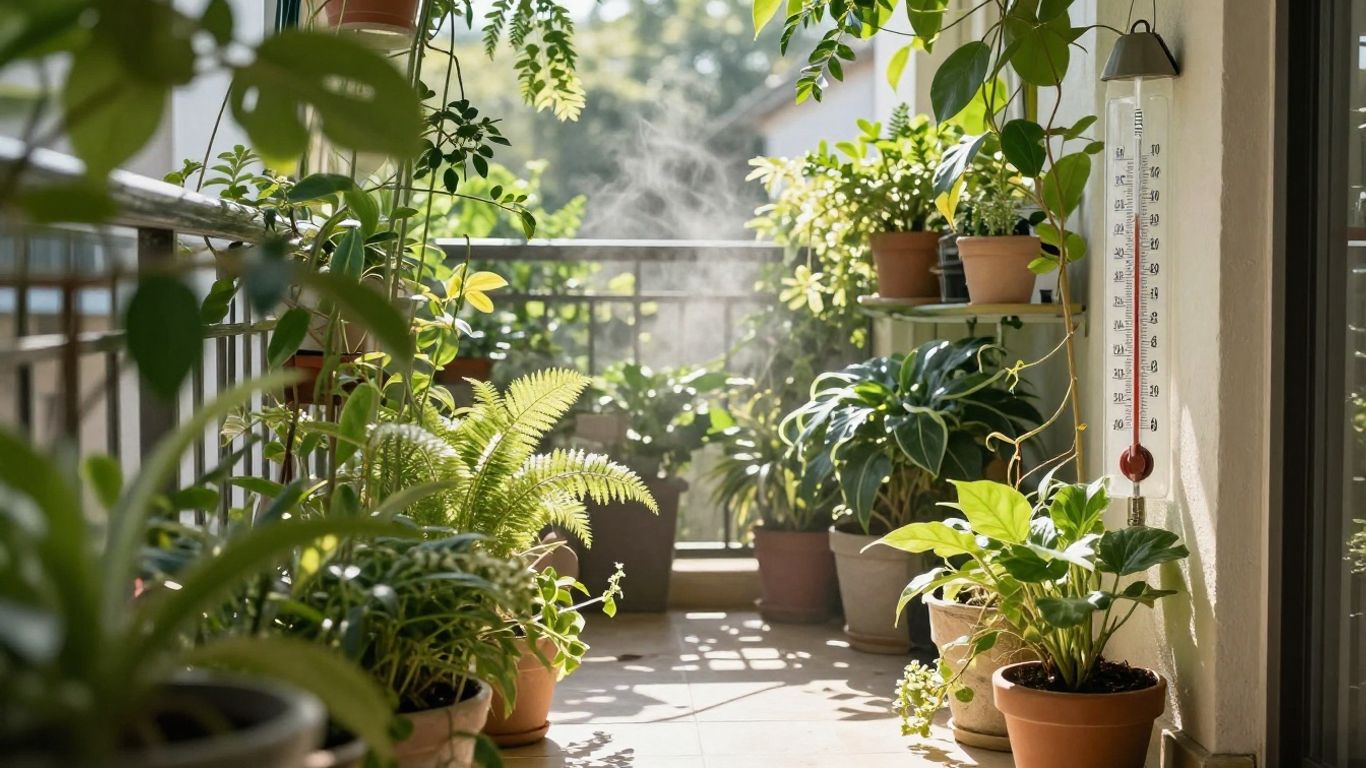 Balkon mit Thermometer und Sonnenschein