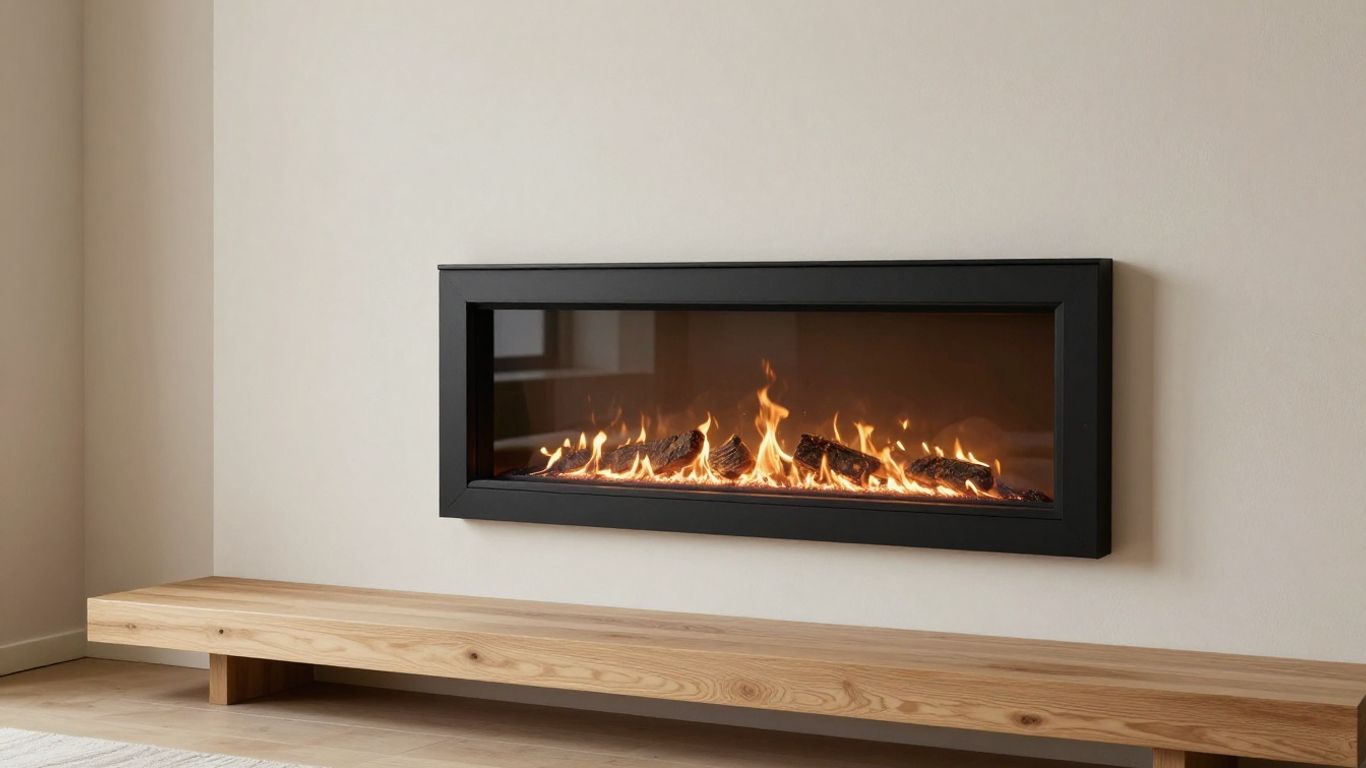 Wall fireplace above a quiet living room console