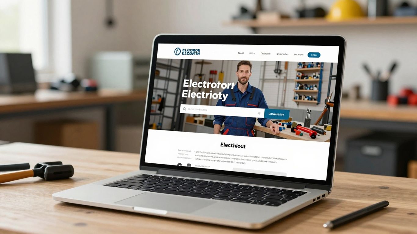 Electrician's website on a laptop screen.