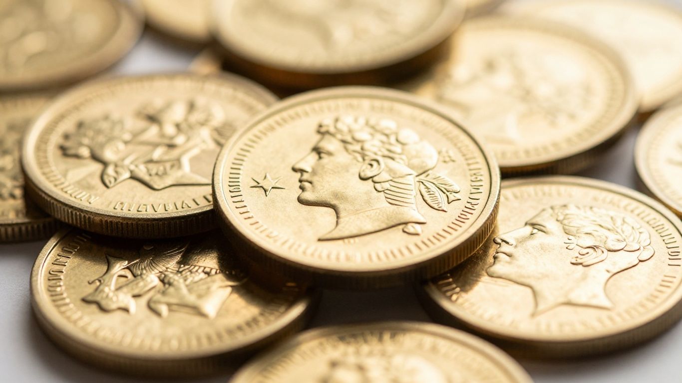 Pièces d'or modernes brillantes et empilées