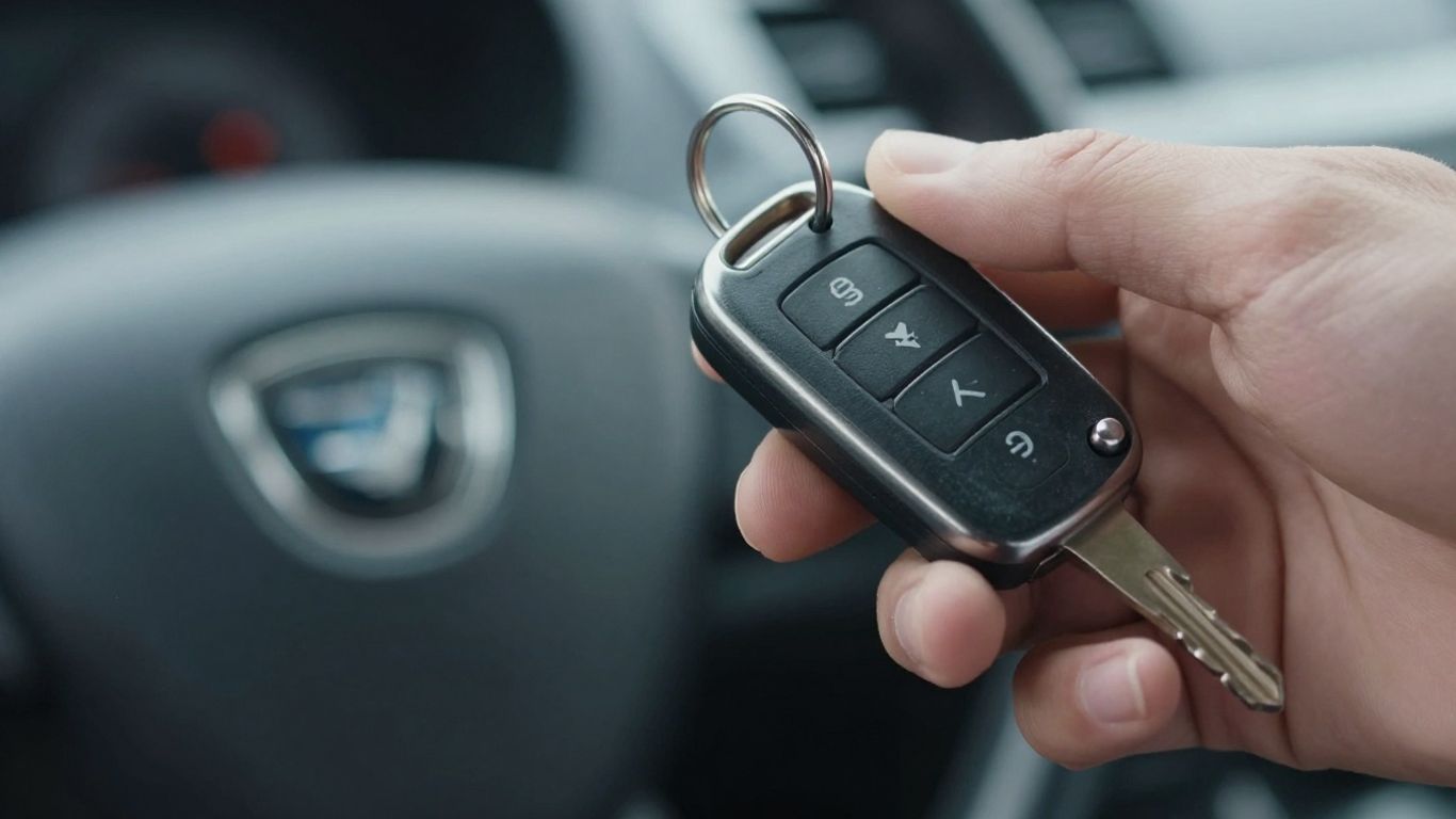 Hand holding a modern car key, fast replacement service