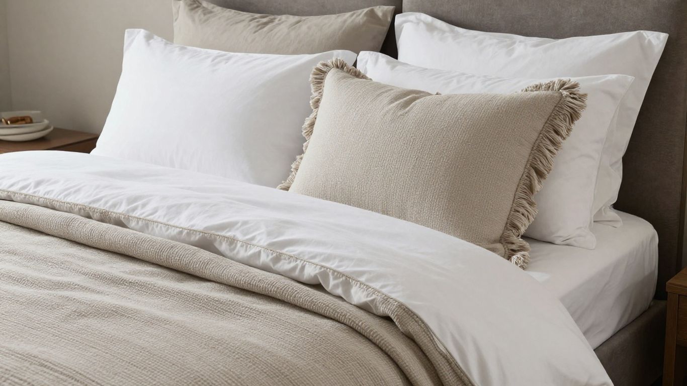 Bed with comforter and decorative sham pillows.