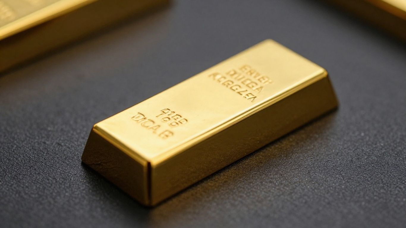 Lingot d'or brillant sur fond sombre.