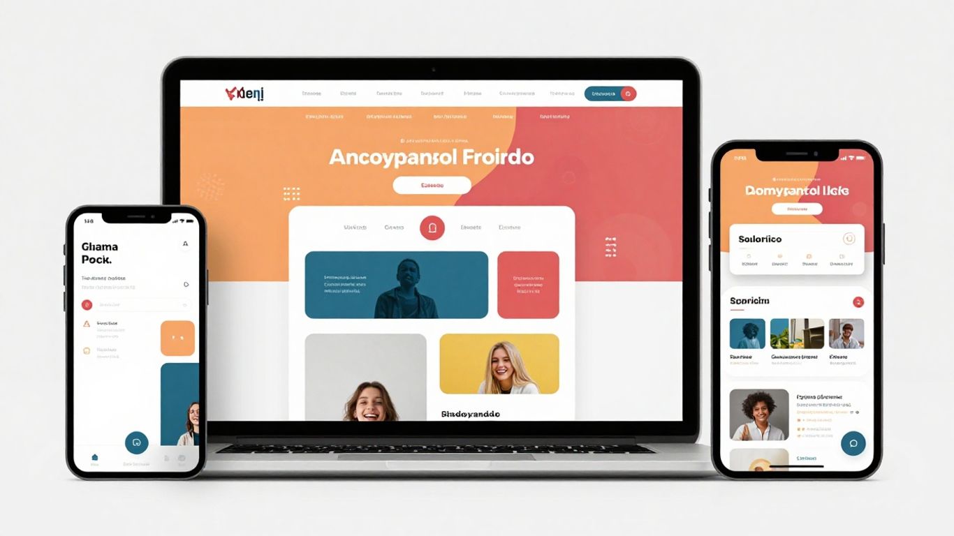 Responsive website design across laptop, tablet, and phone.