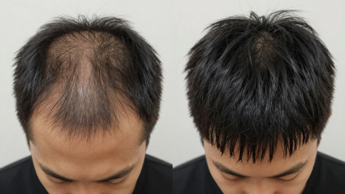 Before and after hair loss transformation
