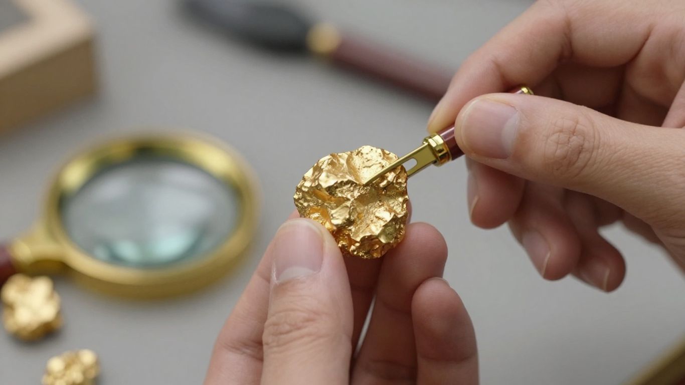 用放大鏡估價黃金的價值。