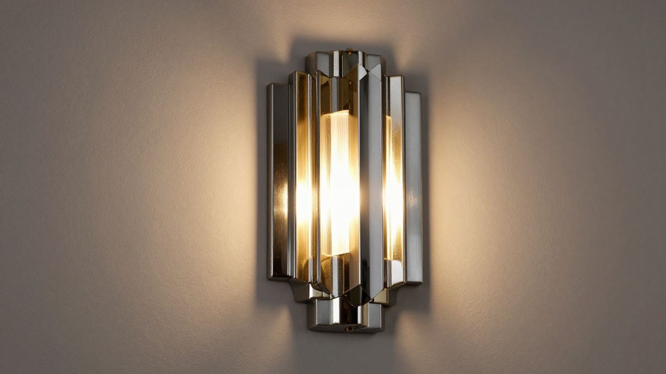 Elegant Art Deco wall light fixture with geometric patterns.