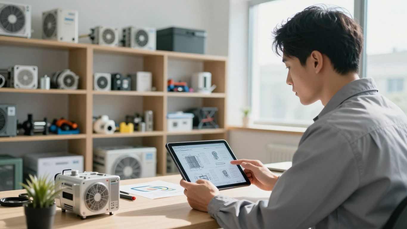 HVAC inventory software interface on a tablet.