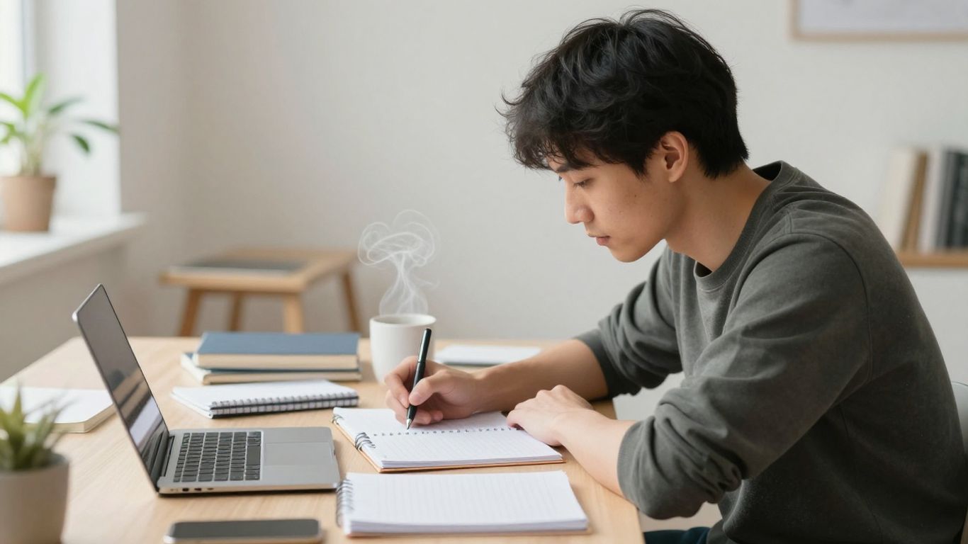 Person focused on work at a clean desk.