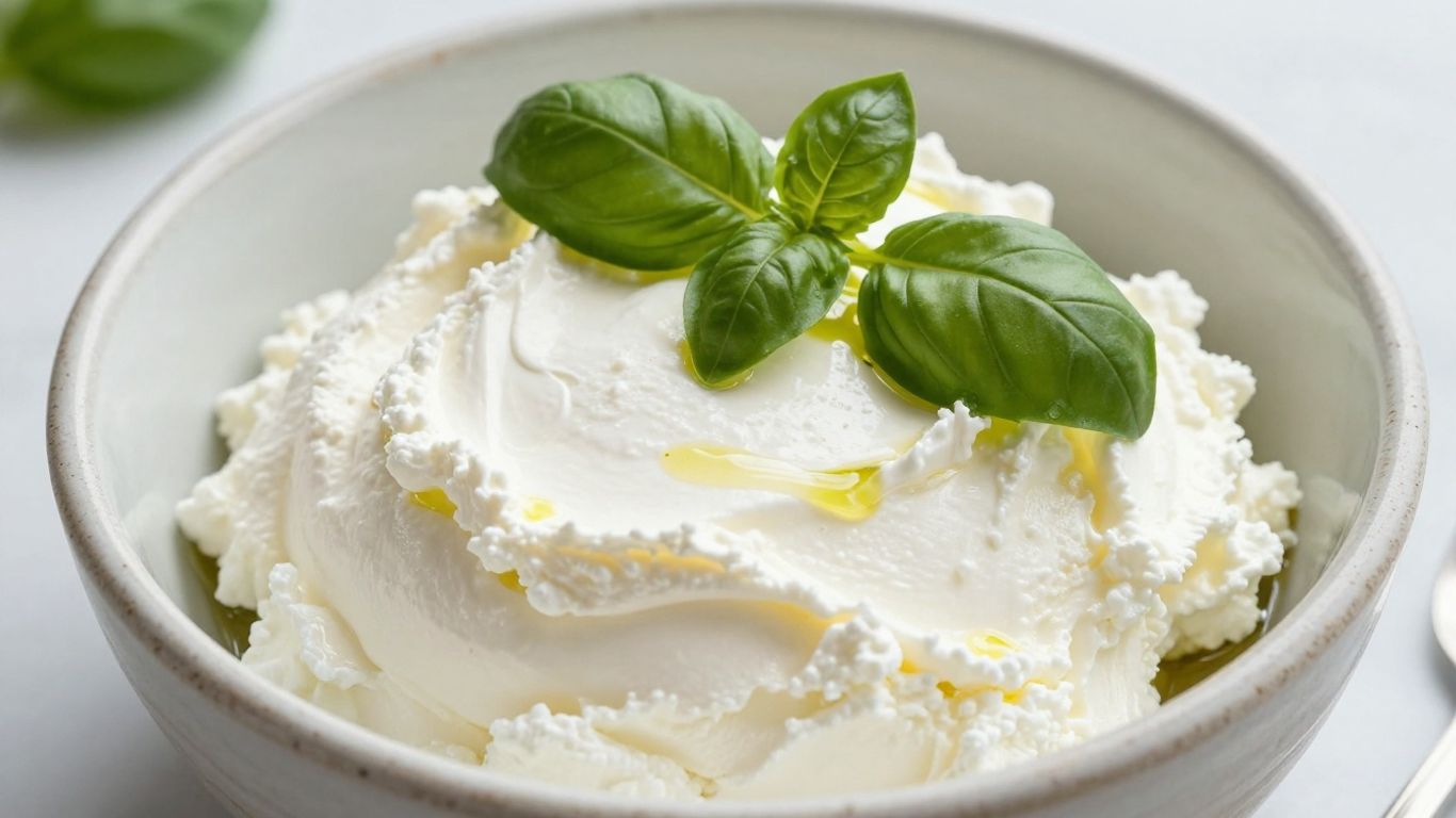 Creamy lactose-free ricotta cheese with basil and olive oil.