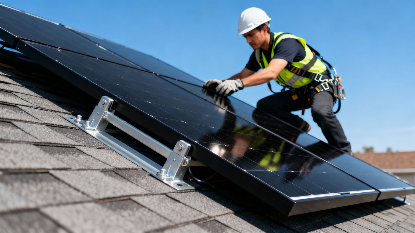 Technicien installant des panneaux