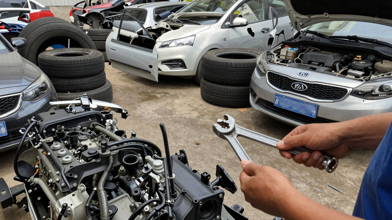 Kia car parts at a wrecking yard