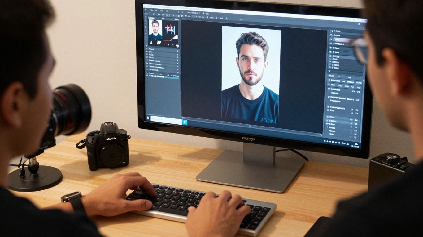 A person preparing a photo for animation