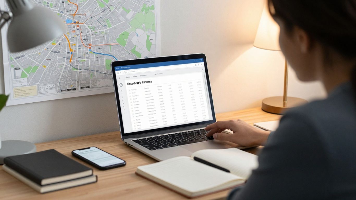 Tela de análise local com mapa e resultados de busca