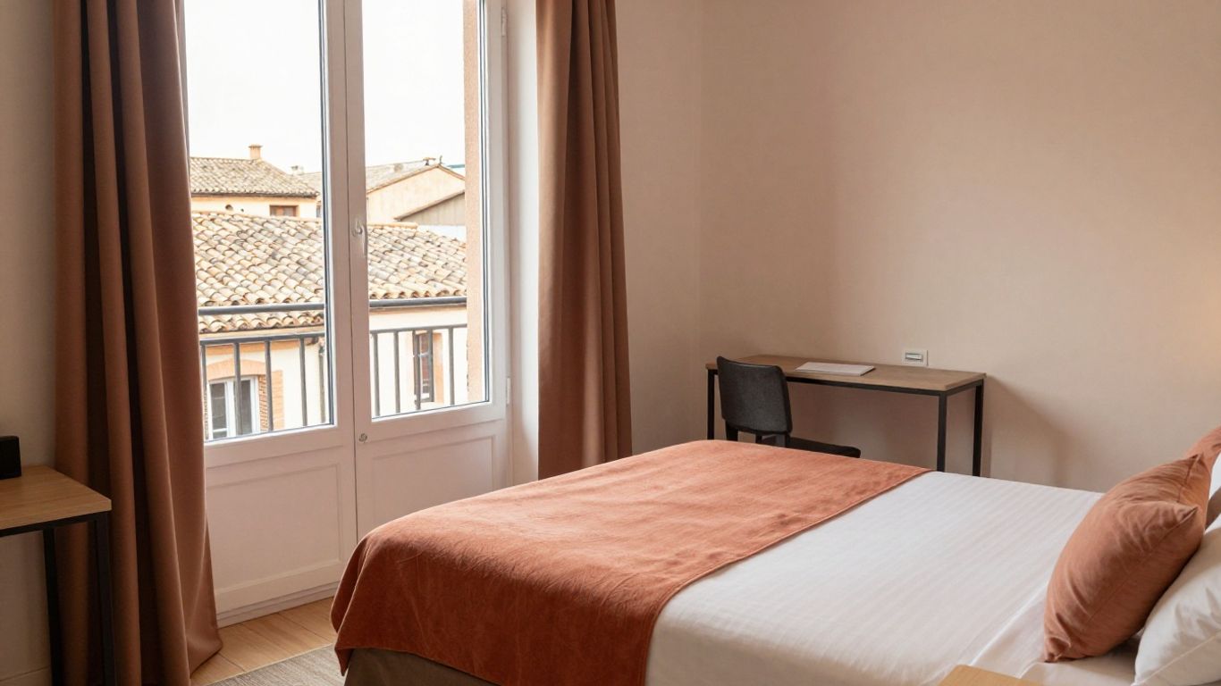 Chambre d’hôtel lumineuse avec vue sur Toulouse
