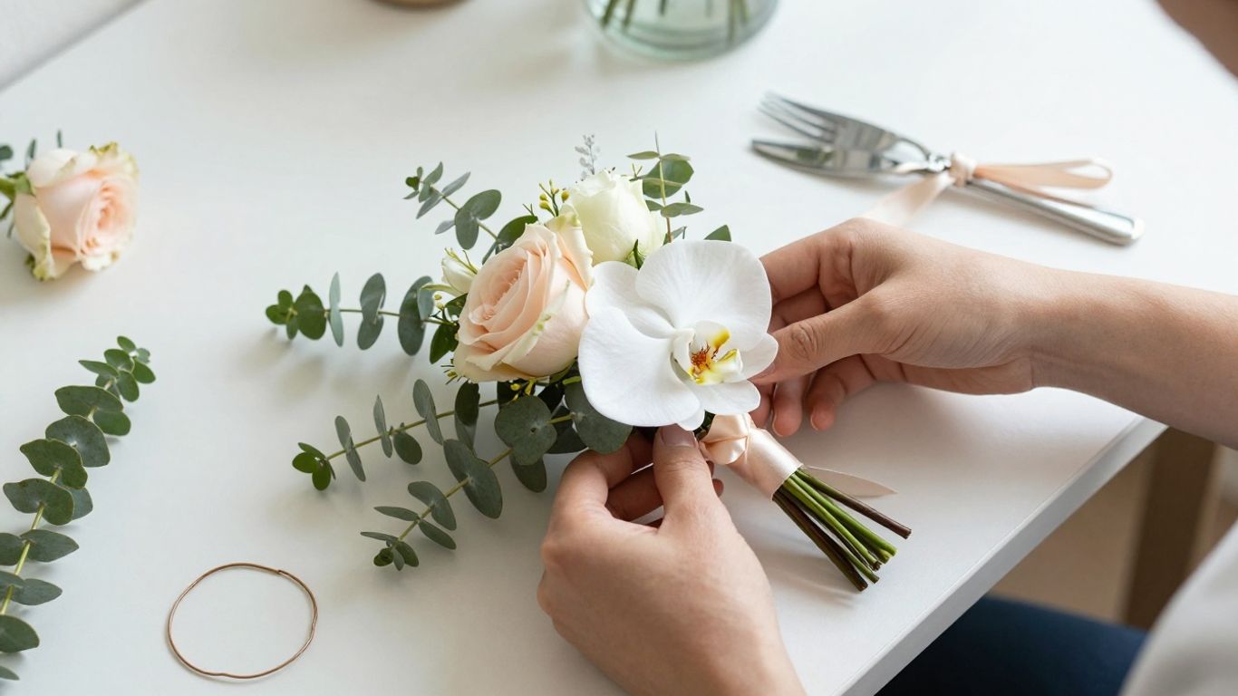 Florist arranging a delicate corsage