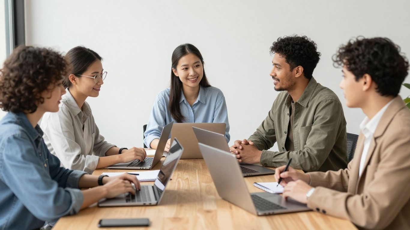 Team collaborating in modern office