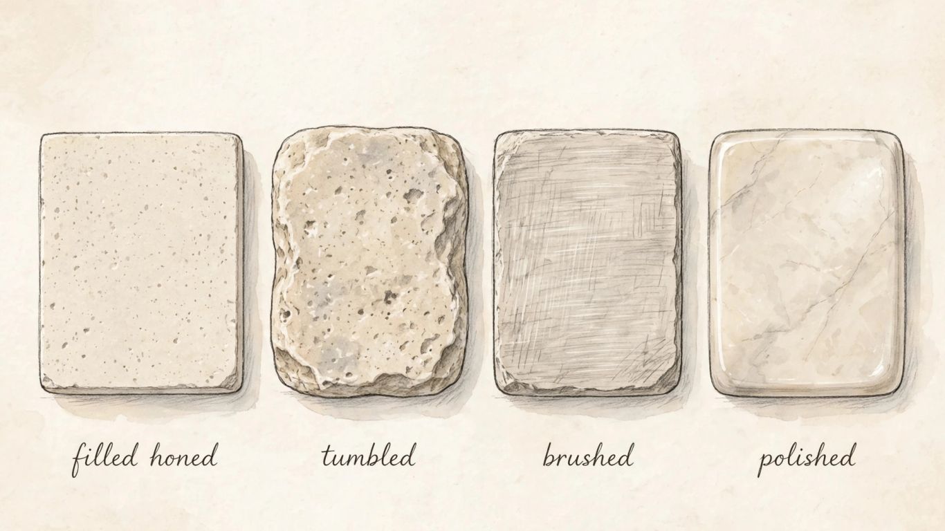 Illustrative comparison of travertine tile surface finishes