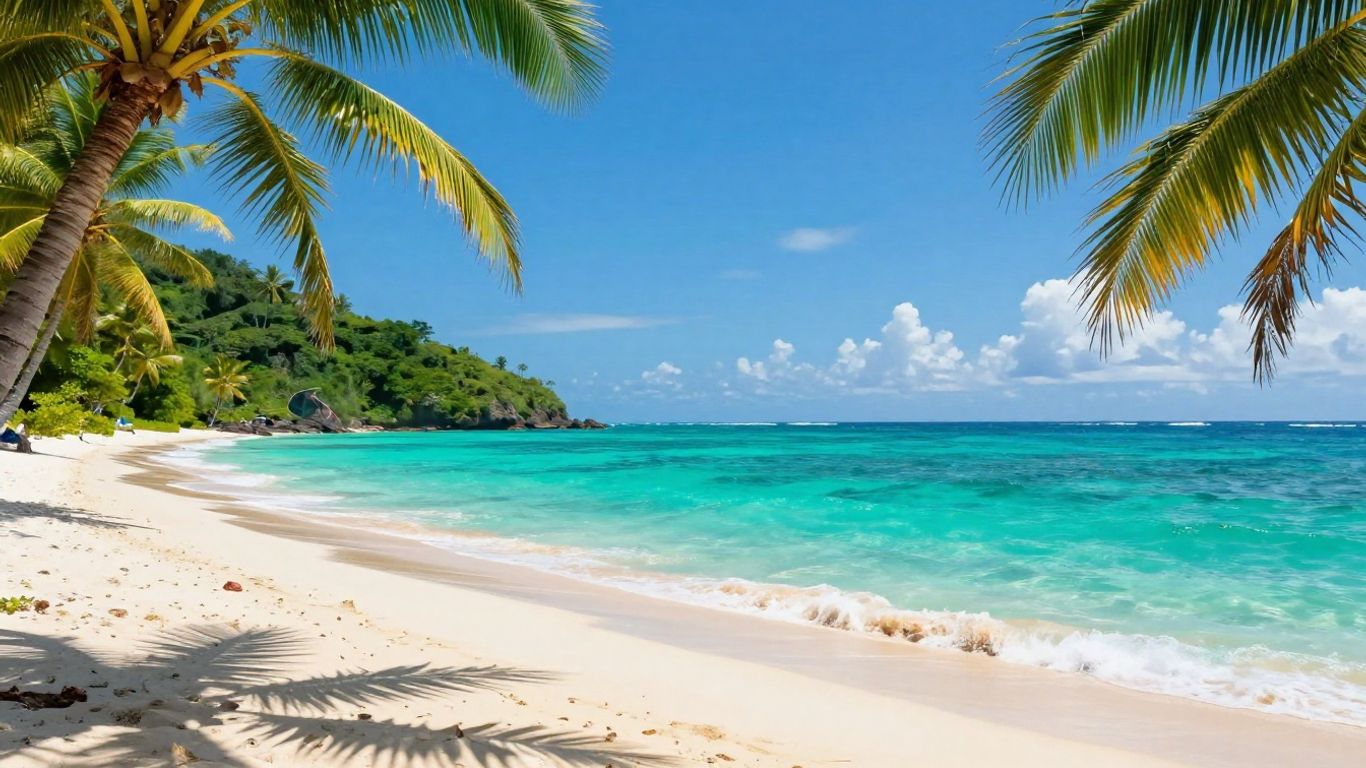 AI reggae music video island beach scene