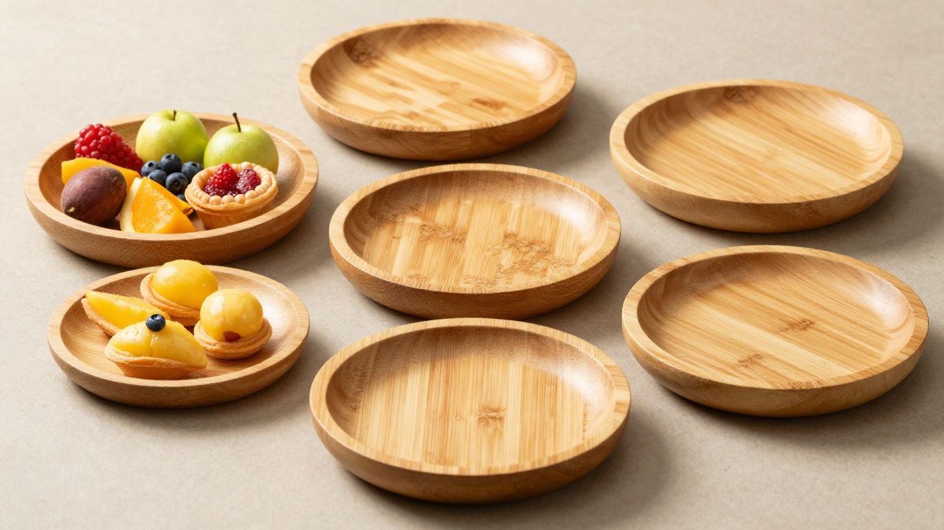 Bamboo serving trays with natural wood grain