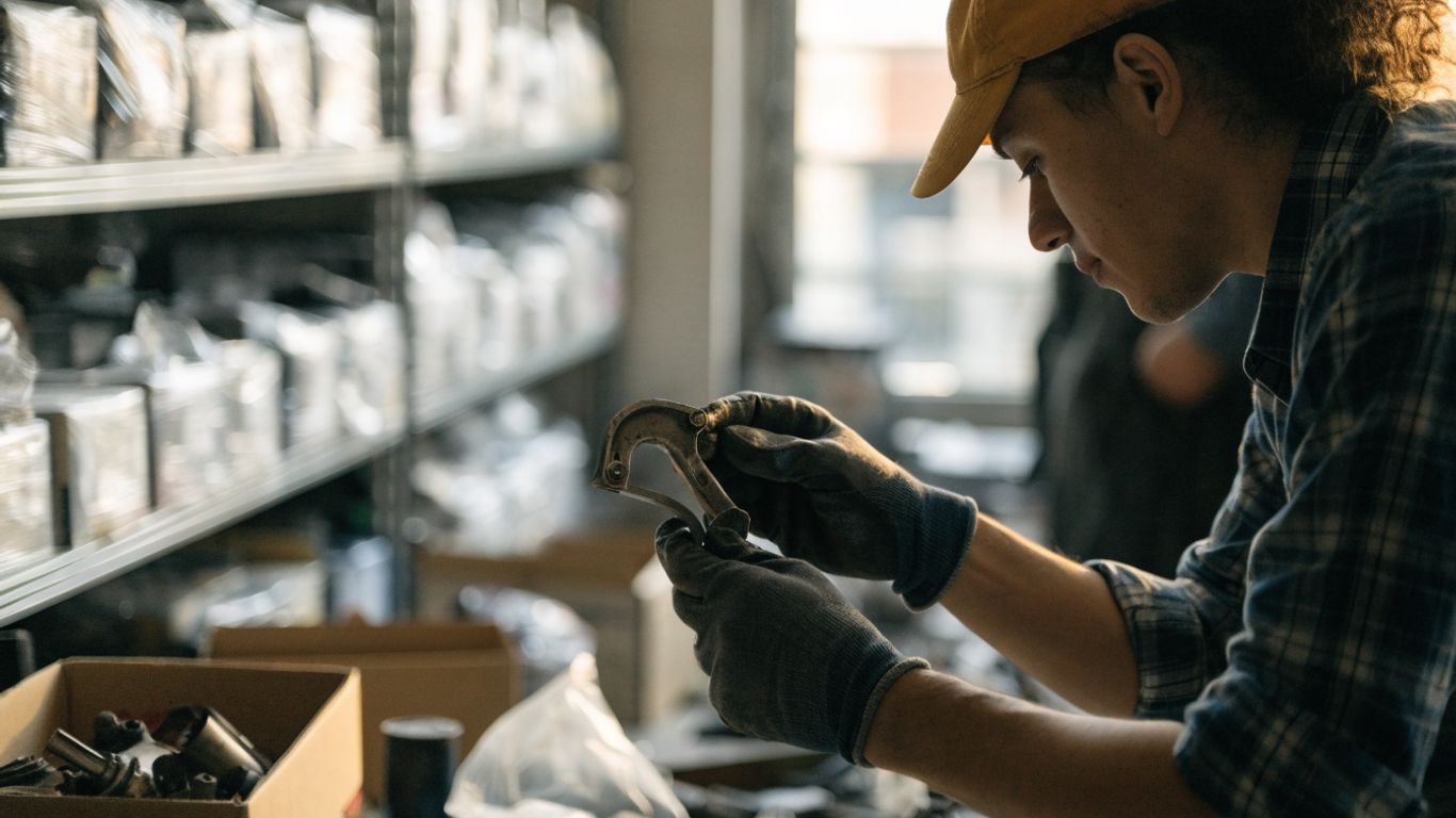 Parts specialist inspecting an automotive component