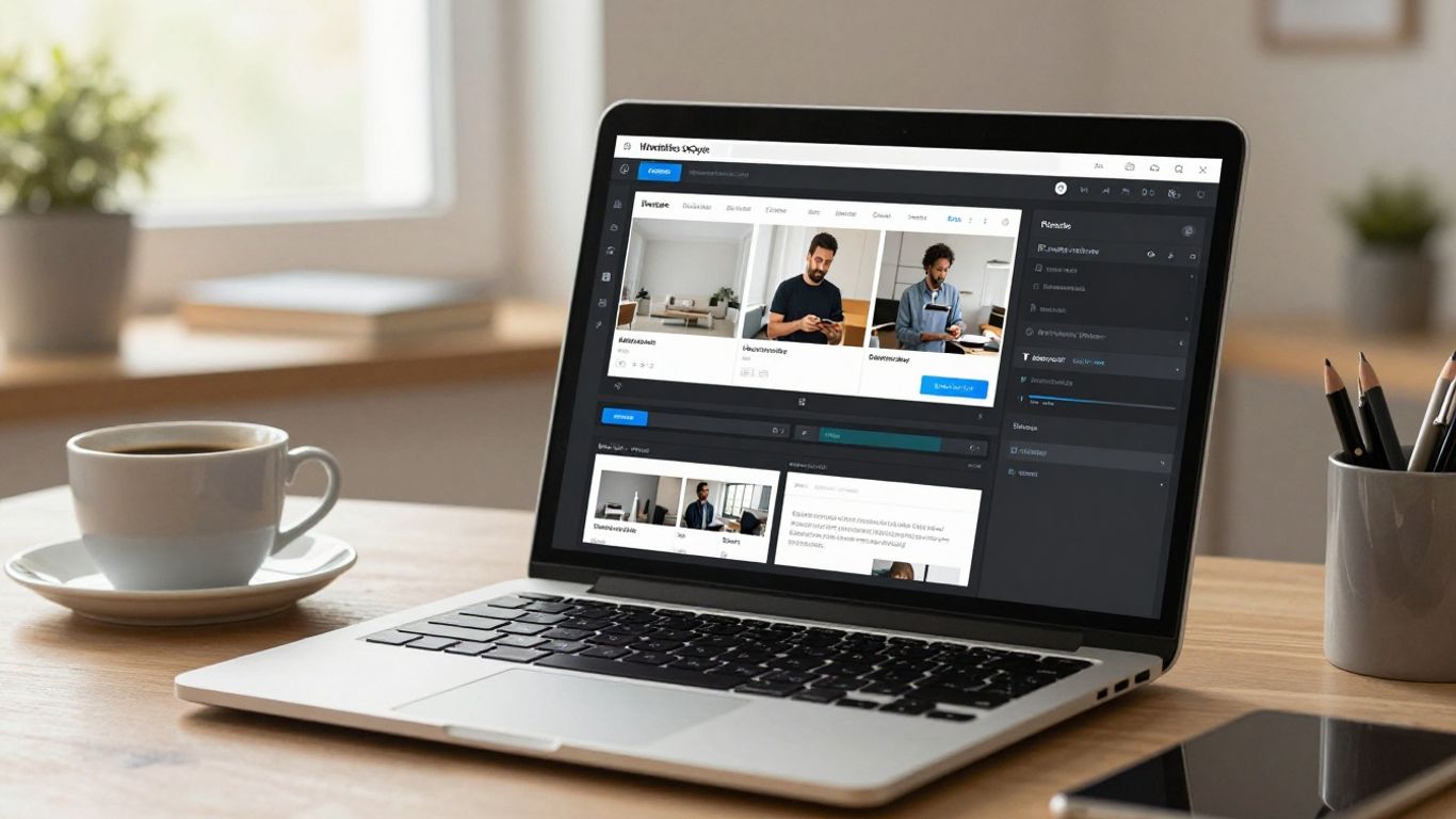 Person editing WordPress page blocks on laptop