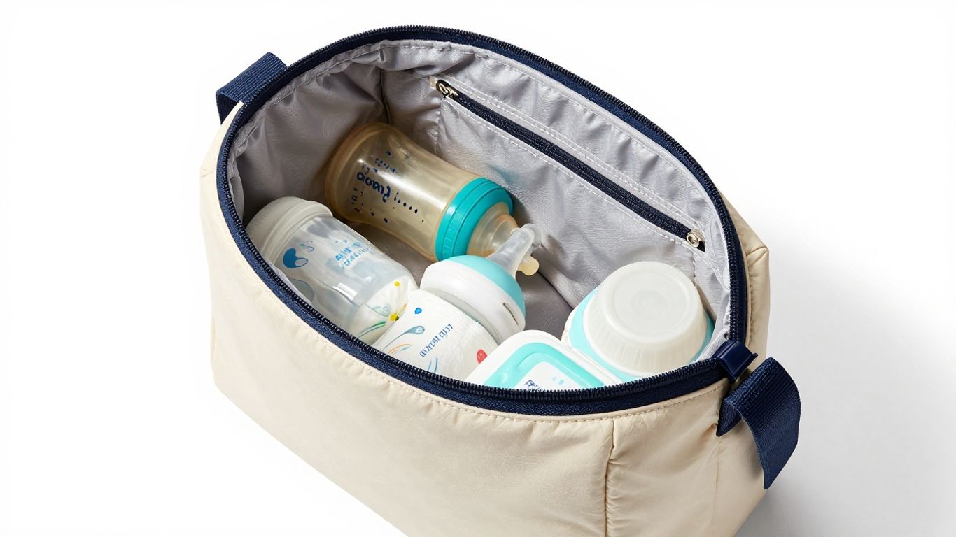Insulated diaper bag with organized baby essentials inside.