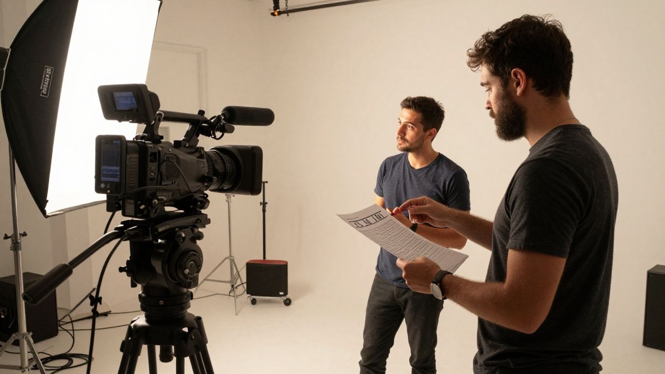 Videographer preparing a local business production set