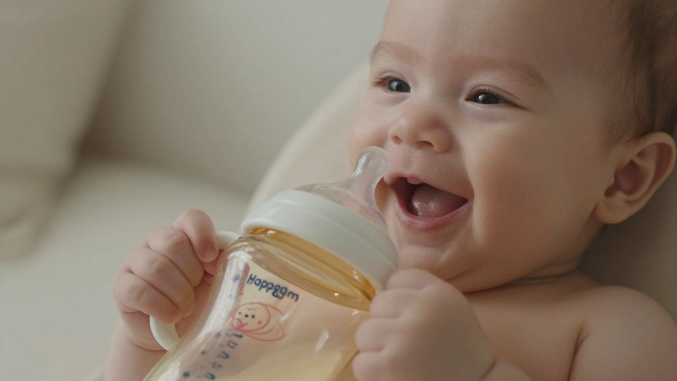 Bebé feliz con biberón Happymami