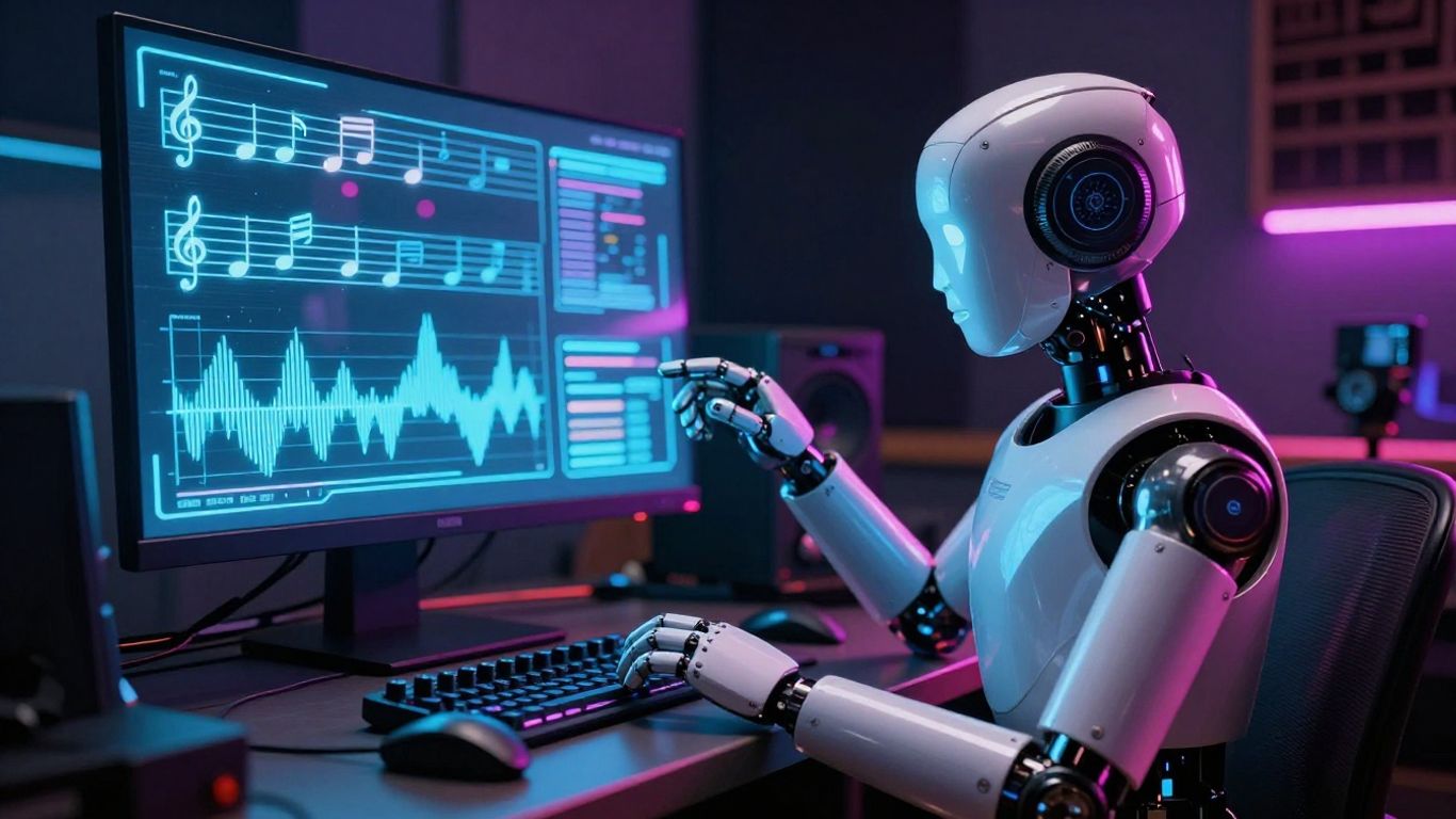 AI robot arm in futuristic music studio