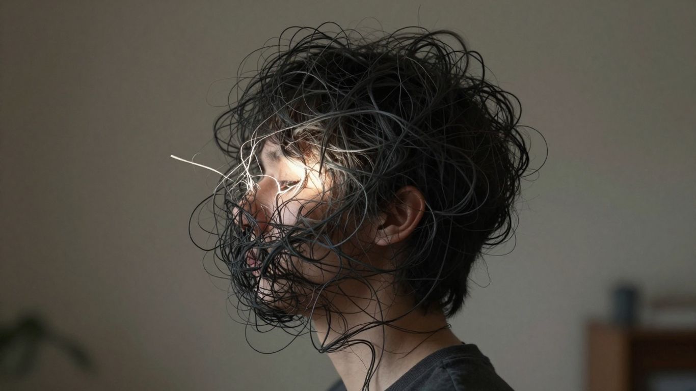 Kopf voller wirrer Gedanken, ein Gedanke wird klar.