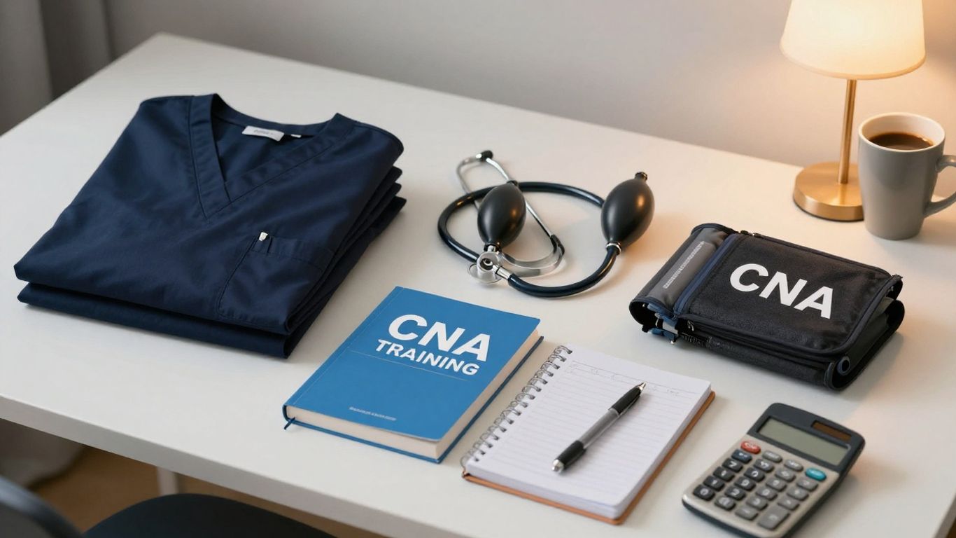 CNA training budget and supplies on desk