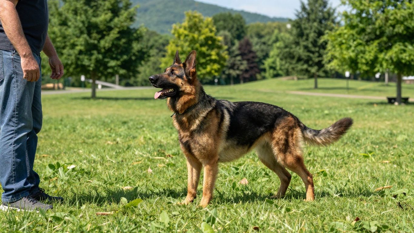 Dog and handler practicing advanced obedience outdoors in Tennessee.