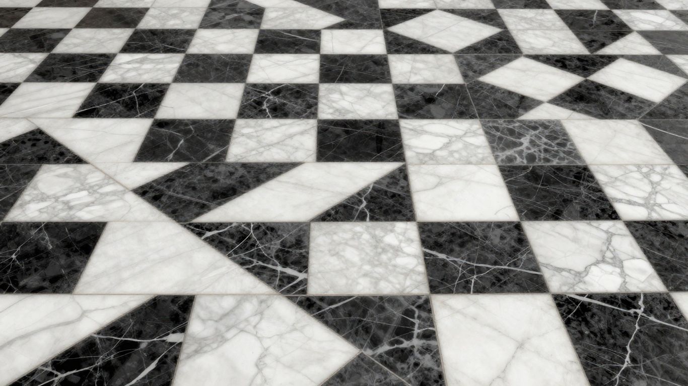 Marble and tile checkerboard floor pattern sketch.
