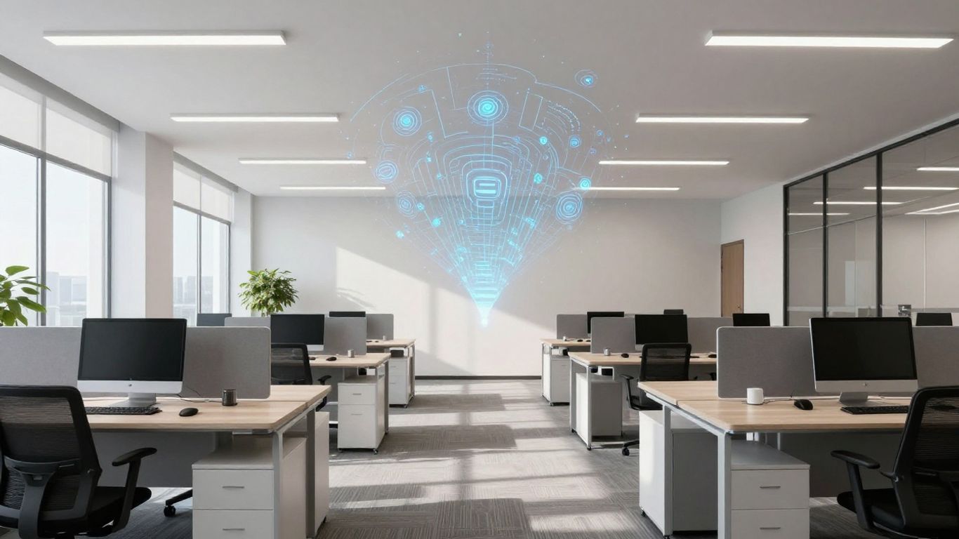 AI agency office in Melbourne with digital patterns