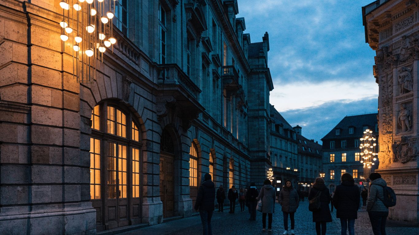 Lanterns lighting a festive square in Metz