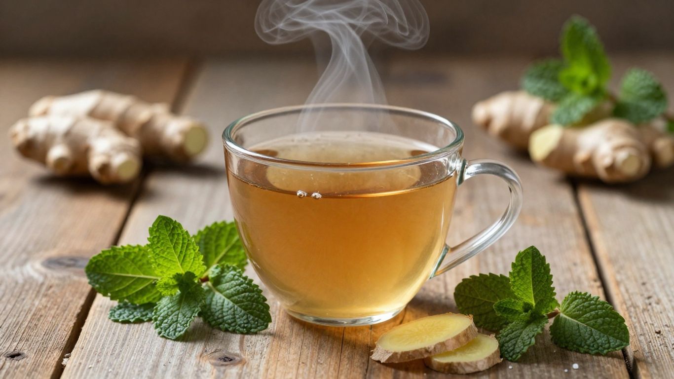 Herbal tea with mint and ginger for digestion.