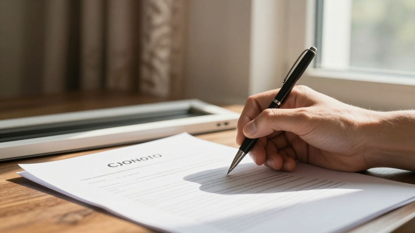 Homeowner signing contract for window treatments