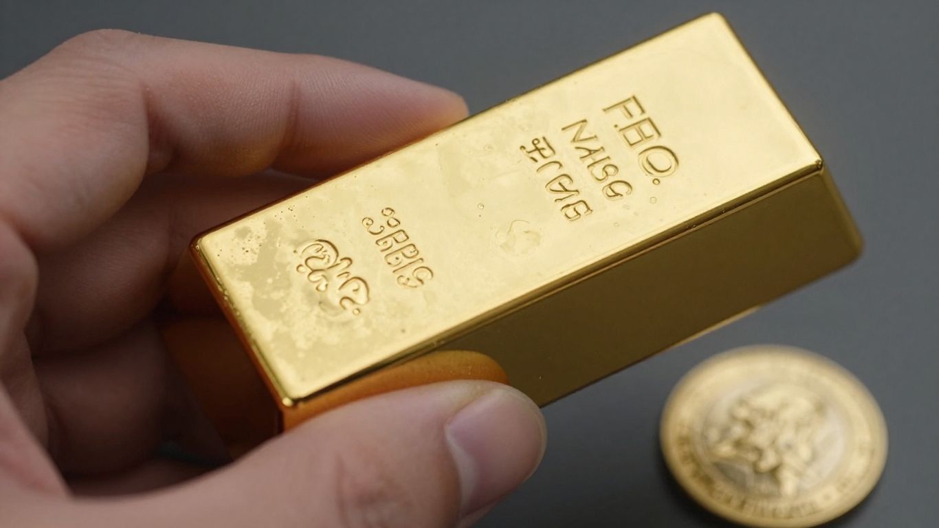 Main d'or tenant une barre d'or pur