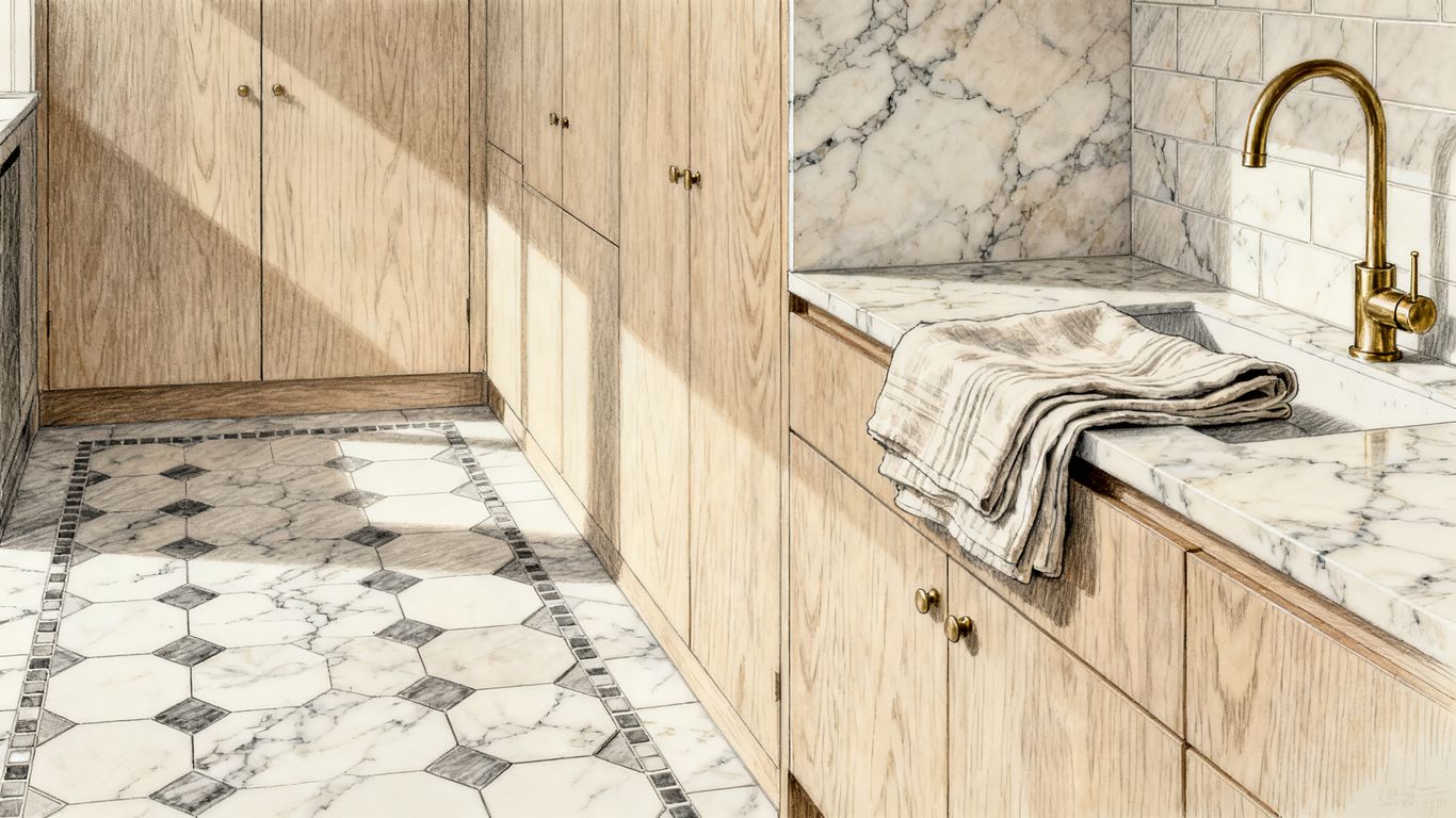 Azulejo hexagonal de mármol en interior elegante