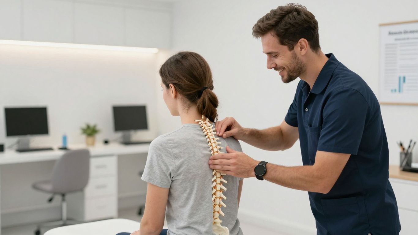 Chiropractor performing spinal adjustment on a patient.