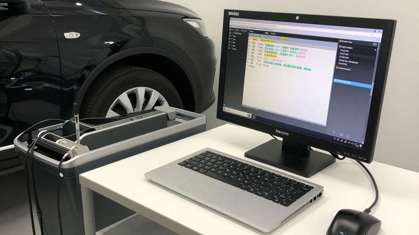 Technician performing transmission system diagnostics
