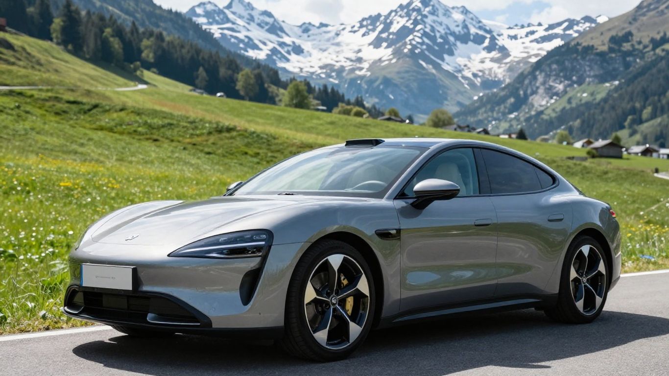 Schnelles Auto in Schweizer Berglandschaft